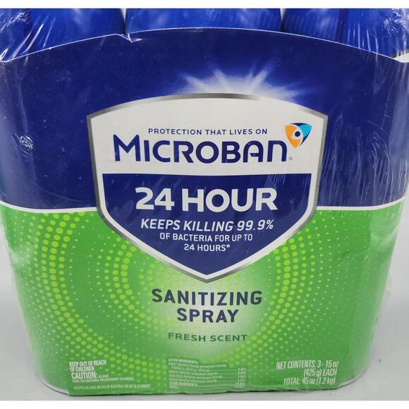 Microban 24 Hr Sanitizing Spray, Kills 99.9% Bacteria, Fresh Scent, 15oz, 3 pack - Picture 2 of 4